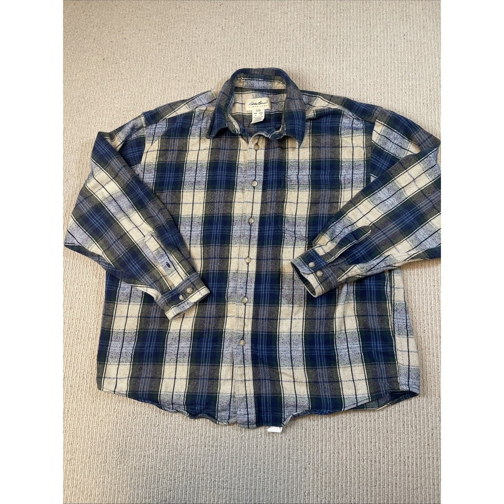 Vtg Eddie Bauer Mens XL Heavyweight Flannel Collared Button Shirt Plaid